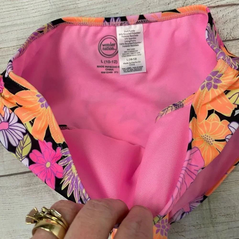 Wonder nation girls 10/12 L mid rise 2 piece floral print tankini set brand new